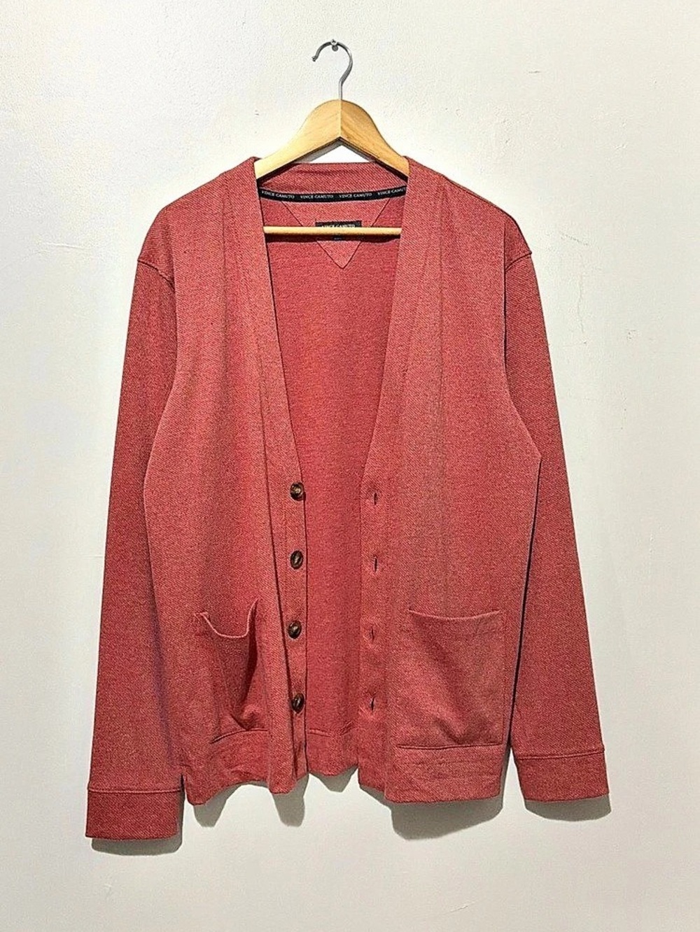 Vince Camuto Mens Twill Knit Cardigan Men's Red Ochre Size Medium